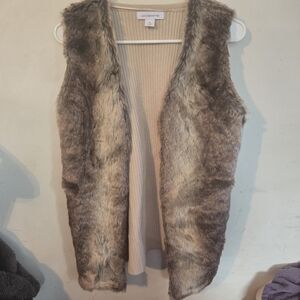 Liz Claiborne Faux Fur Vest in Brown and Cream